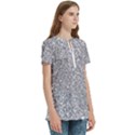 Silver Glitter Texture, Light Creative Background Women s Zip Front V-Neck Short Sleeve Casual Top Pocket Shirt View3