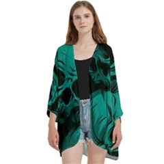 Skulls Open Front 3/4 Sleeve Batwing Chiffon Cardigan Kimono