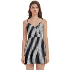 Zebra Texture, Zebra Wool, White Black Background Body Wrap Sleeveless V-neck Mini Dress