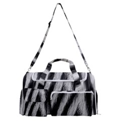 Zebra Texture, Zebra Wool, White Black Background Sports Gym Duffle Bag With Shoe Compartment