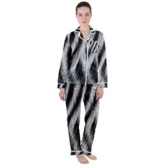 Zebra Texture, Zebra Wool, White Black Background Women s Long Sleeve Satin Pajamas Set	