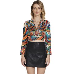 Madhubani Art A Long Sleeve Tie Back Satin Wrap Top