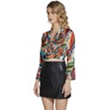 Madhubani Art A Long Sleeve Tie Back Satin Wrap Top View2