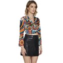 Madhubani Art A Long Sleeve Tie Back Satin Wrap Top View3