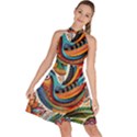 Madhubani Art A Sleeveless Halter Neck A-Line Dress View1