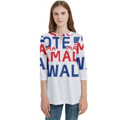 Vote Kamala Walz Women s Zip Front V-neck 3/4 Sleeve Casual Top Pocket Shirt