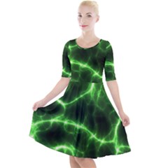 Lightning Electricity Pattern Green Quarter Sleeve A-line Dress With Pockets