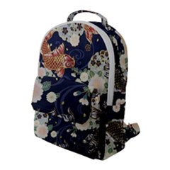 Japanese Wave Koi Illustration Pattern Flap Pocket Backpack (large)