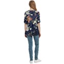Japanese Wave Koi Illustration Pattern Women s Zip Front V-Neck 3/4 Sleeve Casual Top Pocket Shirt View4