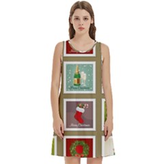 Christmas Stamp Pattern Round Neck Sleeve Casual Dress With Pockets
