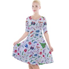 New Year Christmas Winter Pattern Quarter Sleeve A-line Dress With Pockets