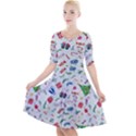New Year Christmas Winter Pattern Quarter Sleeve A-Line Dress With Pockets View1