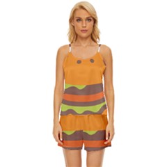Hamburger Satin Pajama Short Set