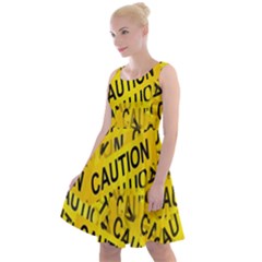 Caution Road Sign Cross Yellow Knee Length Skater Dress
