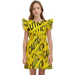 Caution Road Sign Cross Yellow Kids  Winged Sleeve Dress