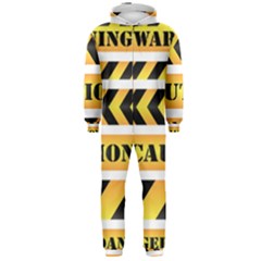 Caution Road Sign Warning Cross Danger Yellow Chevron Line Black Hooded Jumpsuit (men)