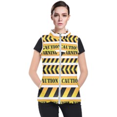 Caution Road Sign Warning Cross Danger Yellow Chevron Line Black Women s Puffer Vest