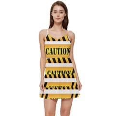 Caution Road Sign Warning Cross Danger Yellow Chevron Line Black Short Frill Dress