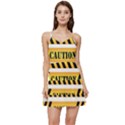Caution Road Sign Warning Cross Danger Yellow Chevron Line Black Short Frill Dress View1