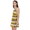 Caution Road Sign Warning Cross Danger Yellow Chevron Line Black Short Frill Dress View2