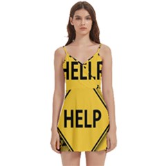 Caution Road Sign Help Cross Yellow Body Wrap Sleeveless V-neck Mini Dress