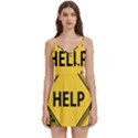 Caution Road Sign Help Cross Yellow Body Wrap Sleeveless V-Neck Mini Dress View1