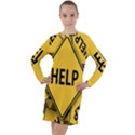 Caution Road Sign Help Cross Yellow Long Sleeve Hoodie Dress View1