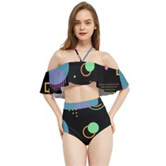 Colartive, Aesthetic, Amoled, Black, Colorful, Desenho Halter Flowy Bikini Set 