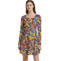Colorful Lego Texture Lego Bricks Long Sleeve Velour Skater Dress View1