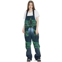 Jungle Road Hawaii Asphalt Mountains Green Women s Front Zip Ski And Snowboard Bib Pants
