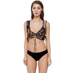 Assorted Title Of Books Piled In The Shelves Assorted Book Lot Inside The Wooden Shelf Low Cut Ruffle Edge Bikini Top