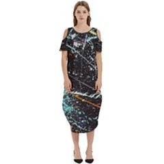 Abstract Colorful Texture Cold Shoulder Loose Fit Dress With Pockets