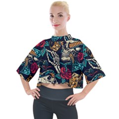 Vintage Art Tattoos Colorful Seamless Pattern Mock Neck T-shirt