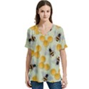 Bees Pattern Honey Bee Bug Honeycomb Honey Beehive V-Neck Split Shoulder Casual T-Shirt View1