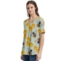 Bees Pattern Honey Bee Bug Honeycomb Honey Beehive V-Neck Split Shoulder Casual T-Shirt View2