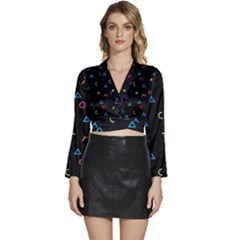 Kids , Kids , Background, Doodle Long Sleeve Tie Back Satin Wrap Top