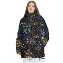 Gold Teal Snowflakes Gold Abstract Christmas Women s Multi Pockets Zip Ski and Snowboard Waterproof Breathable Jacket View1