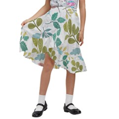 Leaf Seamless Pattern  Kids  Ruffle Flared Wrap Midi Skirt