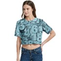 Blue Digits Background, Artwork, Numbers Women s Round Neck Short Sleeve Crop Top View2