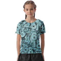 Blue Digits Background, Artwork, Numbers Kids  Frill Chiffon Blouse