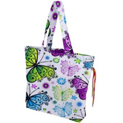 Butterflies, Abstract, Background, Colorful Drawstring Tote Bag