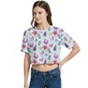 Christmas Decorations Pattern, Xmas Backgrounds Women s Round Neck Short Sleeve Crop Top View2