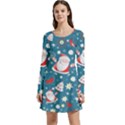 Christmas Pattern, Pattern, Christmas, Santa, Blue Long Sleeve Velour Skater Dress View1