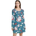 Christmas Pattern, Pattern, Christmas, Santa, Blue Long Sleeve Velour Skater Dress View3