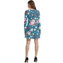 Christmas Pattern, Pattern, Christmas, Santa, Blue Long Sleeve Velour Skater Dress View4
