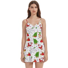 Christmas Pattern, Pattern, Christmas, Trees, Santa Body Wrap Sleeveless V-neck Mini Dress