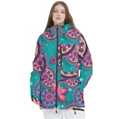 Floral Pattern, Abstract, Colorful, Flow Women s Multi Pockets Zip Ski And Snowboard Waterproof Breathable Jacket
