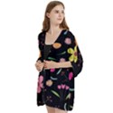 Foliage Pattern, Adorable Beautiful Open Front 3/4 Sleeve Batwing Chiffon Cardigan Kimono View2