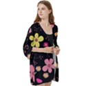 Foliage Pattern, Adorable Beautiful Open Front 3/4 Sleeve Batwing Chiffon Cardigan Kimono View3