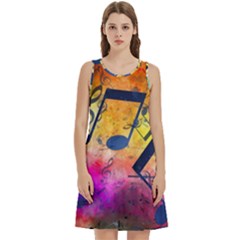 Music Texture, Grunge Music Background Round Neck Sleeve Casual Dress With Pockets